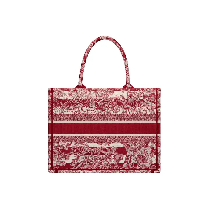 DIOR BookTote Stripes Jungle Collection Tote Bag Shopping Bag Handbag Medium Size Women's Burgundy-3