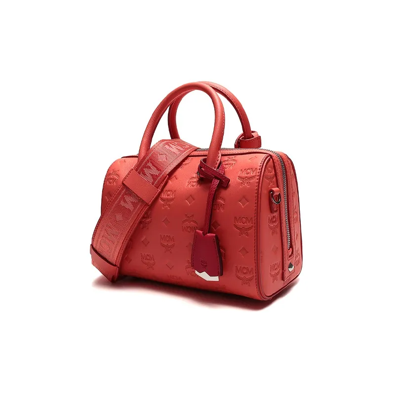 MCM Essential Visetos Origina Leather Boston Bag Handbag Shoulder Bag Crossbody Bag Regular Women's Candy Red-1