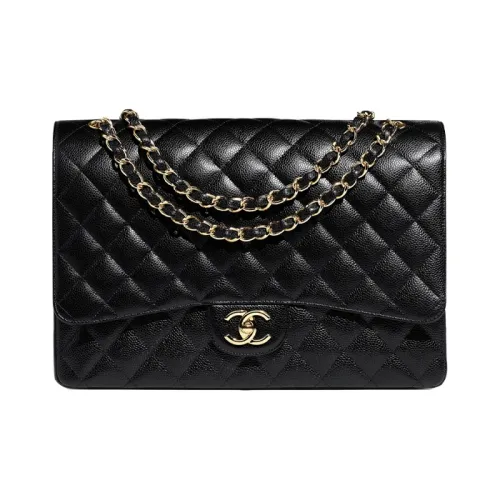 CHANEL Grained Embossed Cow Leather Crossbody Bag Shoulder Bag With Flap Extra Large Women's Black