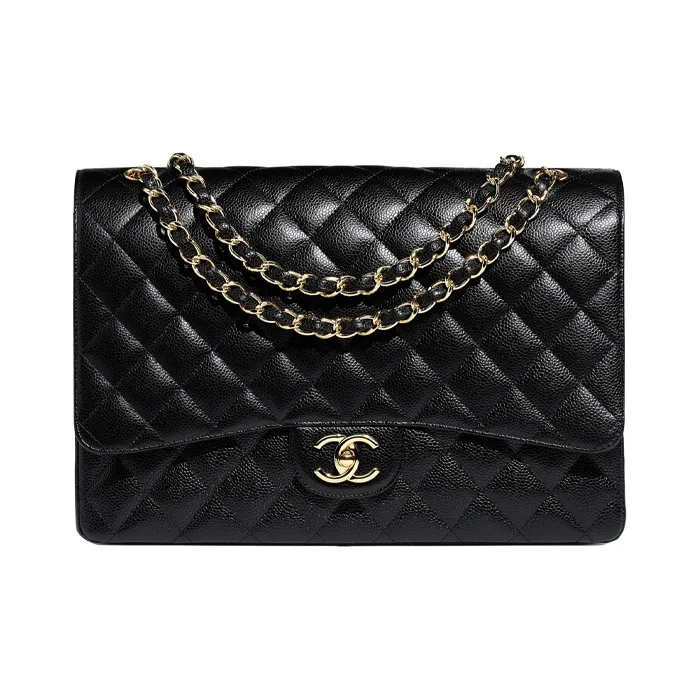 CHANEL Grain Embossed Cow Leather Zippered Crossbody Bag, Shoulder Bag Extra Large Women's Black-0
