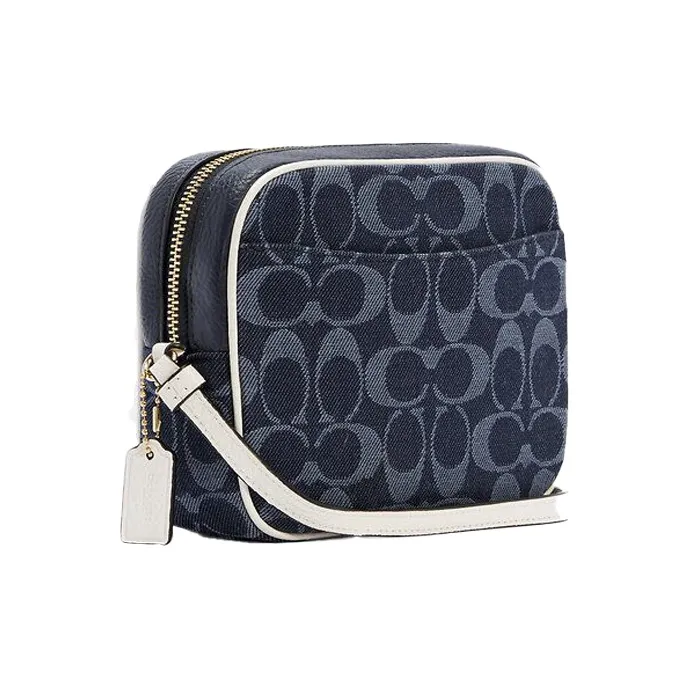 COACH Camera Canvas With Leather Camera Bag, Shoulder Bag, Crossbody Bag Mini Women's Monogram Denim Blue-3