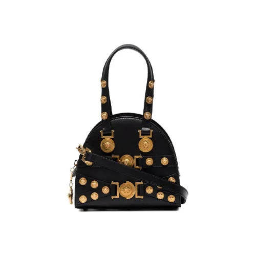 VERSACE VERSACE Leather Bowling Bag Crossbody Handbag Women's Black