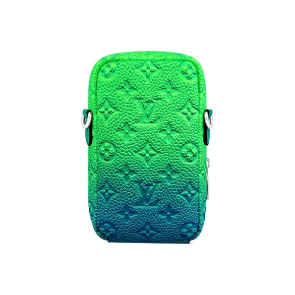 LOUIS VUITTON Double Phone Pouch Taurillon Illusion Blue/Green-2
