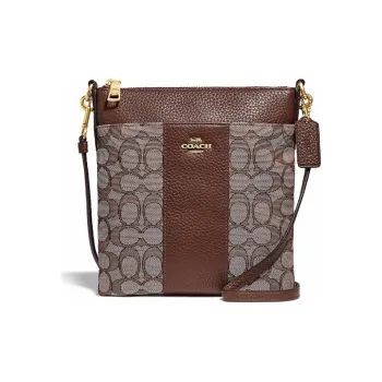 COACH Kitt Leather Messenger Bag Crossbody Small Size Women's Brass/Oak Maple Brown Red Monogram