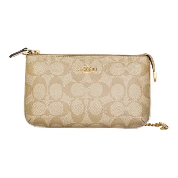 COACH Wristlet Canvas With Leather Pochette Crossbody Bag, Wristlet Handbag, Clutch Tubas Women's Khaki