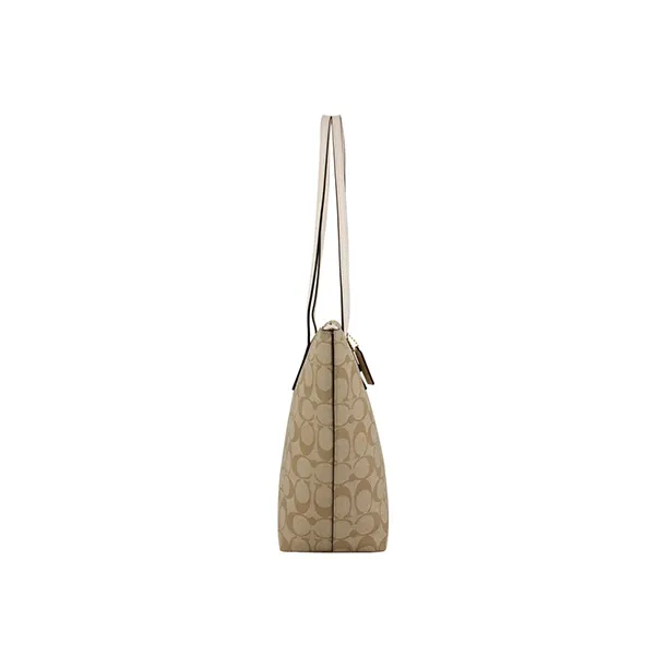 COACH Tote 30 Monogram Tote Shoulder Bag Women's Khaki White-2