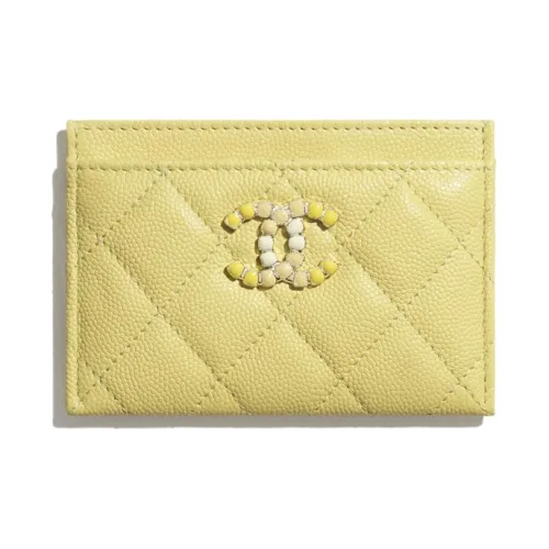 CHANEL Calfskin And Metal Card Holder Women's Yellow