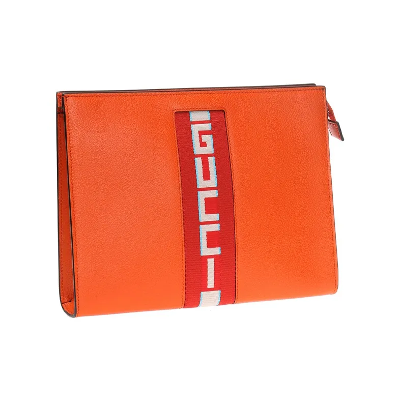 GUCCI Grain Leather Clutch Men's Orange-1