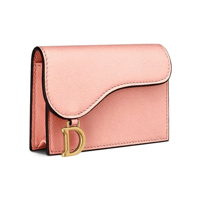 DIOR Saddle Sheepskin Card Holder Women's Angel Pink-1