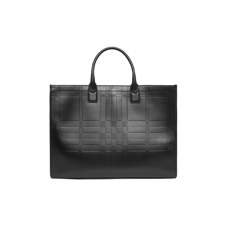 Burberry Cowhide Leather Tote Bag Shopping Bag Handbag Men's Black-0