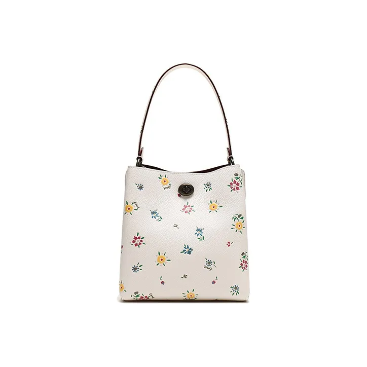 COACH Leather Bucket Bag, Portable Crossbody Bag, Shoulder Bag Trumpets Women's Chalk White-3
