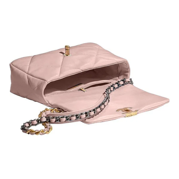 CHANEL 19Bag Sheepskin Flap Bag, Crossbody Bag, Shoulder Bag Women's Pink-2