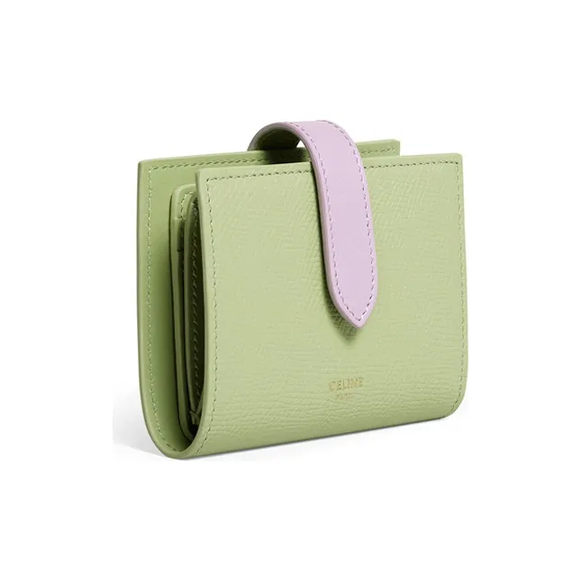 CELINE Grained Calfskin Wallet Trumpets Women's Sage Gray/Lilac Purple-1