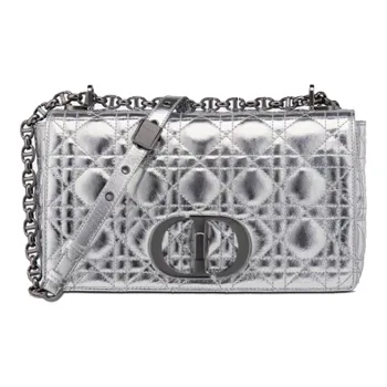 DIOR Caro Cow Leather Shoulder Bag, Crossbody Bag Medium Size Silver