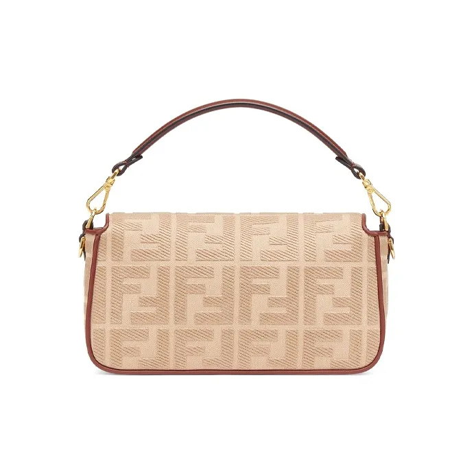 FENDI Baguette Cow Leather Portable Crossbody Bag, Shoulder Bag Medium Size Women's Beige/Brown-2