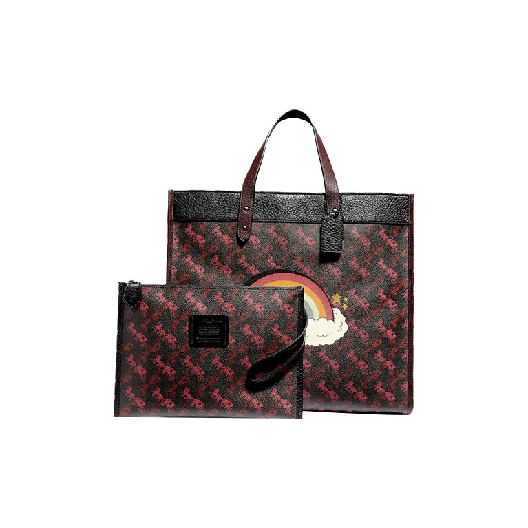 COACH Field Leather Shoulder Bag Crossbody Bag Tote Bag Shopping Bag Handbag Large Size Unisex Red Black-1