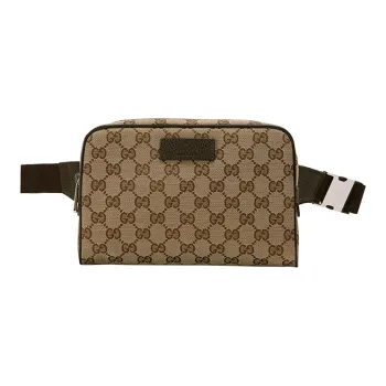 GUCCI Canvas With Leather Sling Bag, Fanny Pack Regular Unisex Ebony/Brown