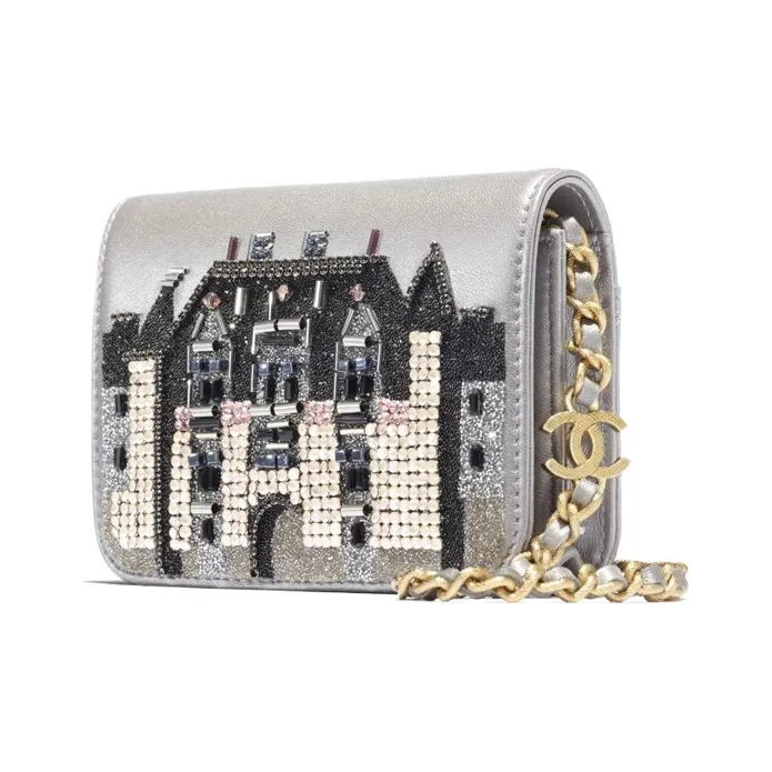 CHANEL Lambskin Flap Coin Purse Women's Silver-1