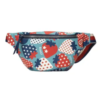 GUCCI Canvas Fanny Pack Kids' Light Blue And Red