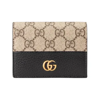 GUCCI Marmont Canvas With Leather Double Fold Flap Card Holder Wallet Women's Beige Black