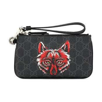 GUCCI Canvas With Leather Coin Purse Clutch Men's Black/Gray Color/Red