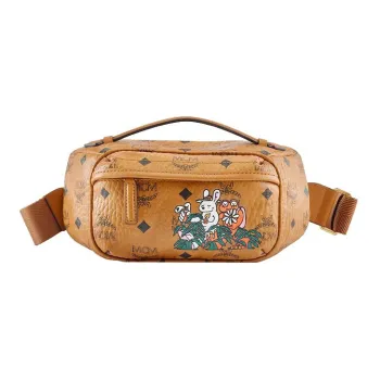 MCM Aka Boku Klassik Visetos Textile, Leather Crossbody Handbag Small Size Women's Cognac