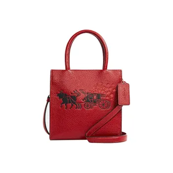 COACH Cally Leather Tote Bag Shopping Bag Handbag Shoulder Bag Crossbody Bag Sheet Music Bag Mini Women's Red