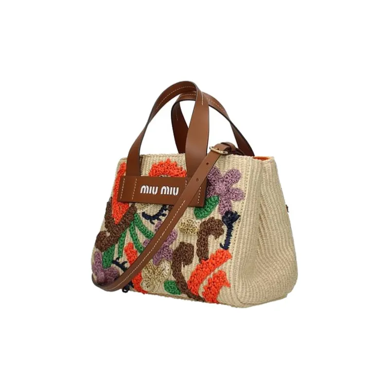 MIU MIU Leather Handbag Shoulder Bag Women's Beige Patchwork Cognac-1