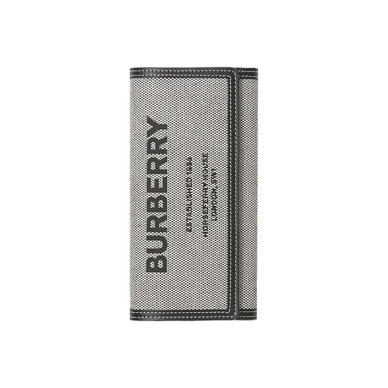 Burberry Horseferry Cotton Canvas Wallet Card Holder Clutch Women's Black & Gray-2