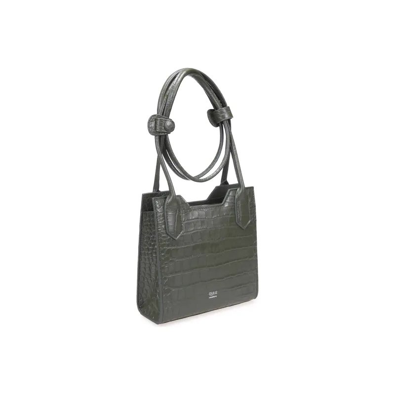 QULU Cow Leather Letter Bag Small Square Bag Shoulder Bag Crossbody Bag Women's Green/Beige-2