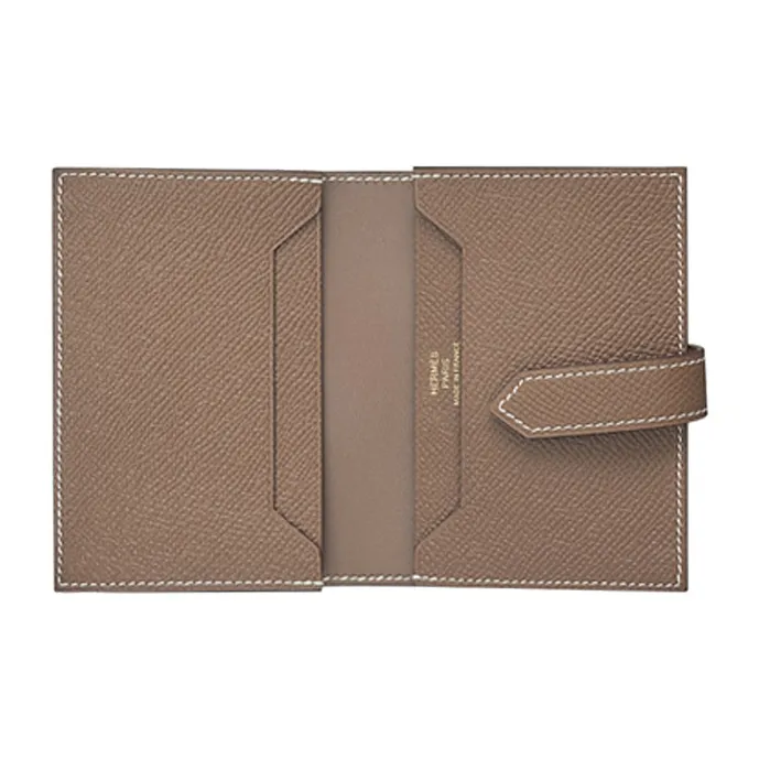 HERMES Bearn Epsom Leather Card Holder, Wallet Women's Elephant Gray-1