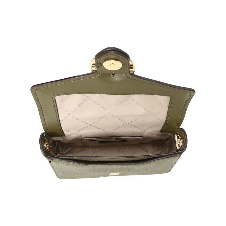 MICHAEL KORS Wanda Cow Leather With Fabric Shoulder Bag Crossbody Bag Small Size Women's Olive Green-3