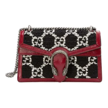 GUCCI Dionysus Tweed With Leather Shoulder Bag, Crossbody Bag Small Size Women's Black/Red