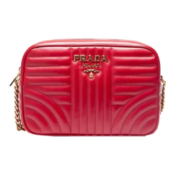 PRADA Diagramme Leather Shoulder Bag, Crossbody Bag Women's Red