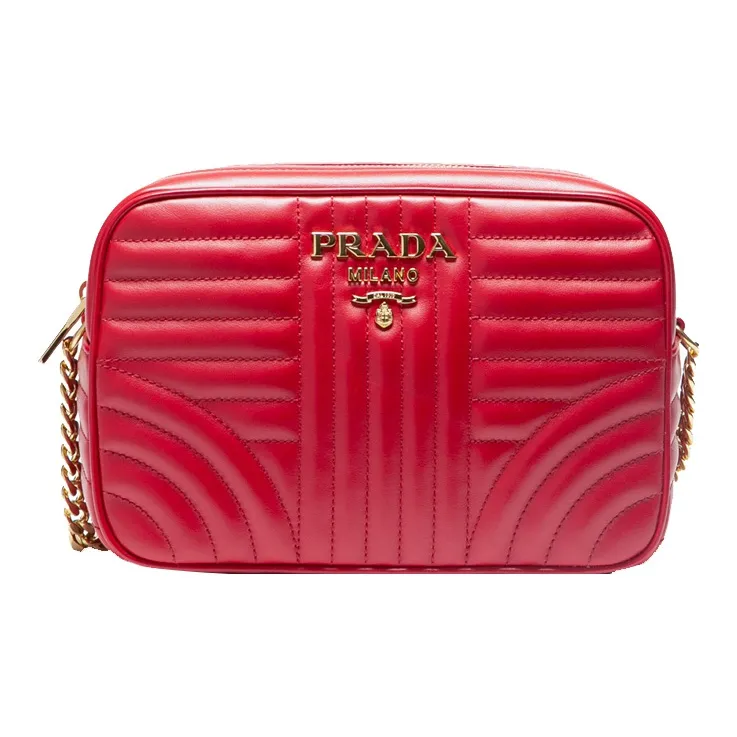 PRADA Diagramme Leather Shoulder Bag, Crossbody Bag Women's Red-0