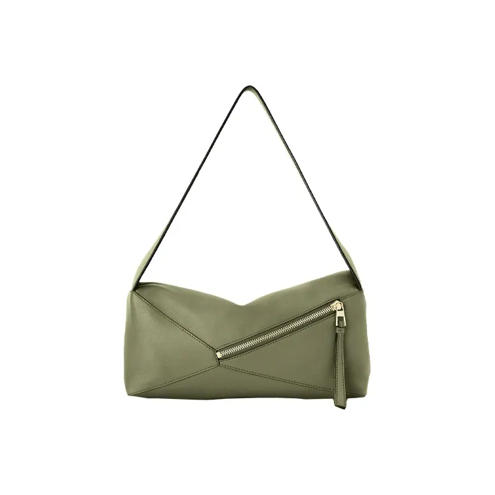 LOEWE Puzzle Hobo Bag In Nappa Calfskin Avocado Green-2