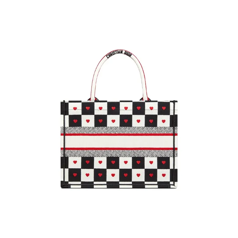 DIOR Canvas Shoulder Bags Tote Bag Shopping Bag Handbag Small Size Women's Black White-2