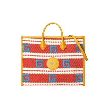 GUCCI Fabric With Leather Tote, Shoulder Bag, Crossbody Bag, Handbag Women's Orange, Yellow