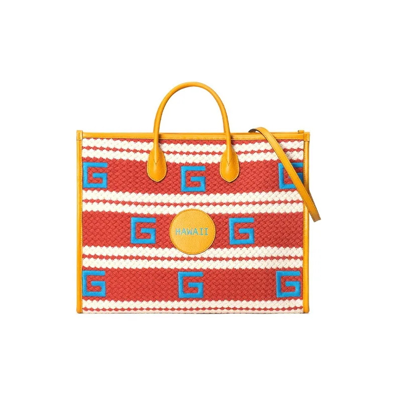 GUCCI Fabric With Leather Tote, Shoulder Bag, Crossbody Bag, Handbag Women's Orange, Yellow-0