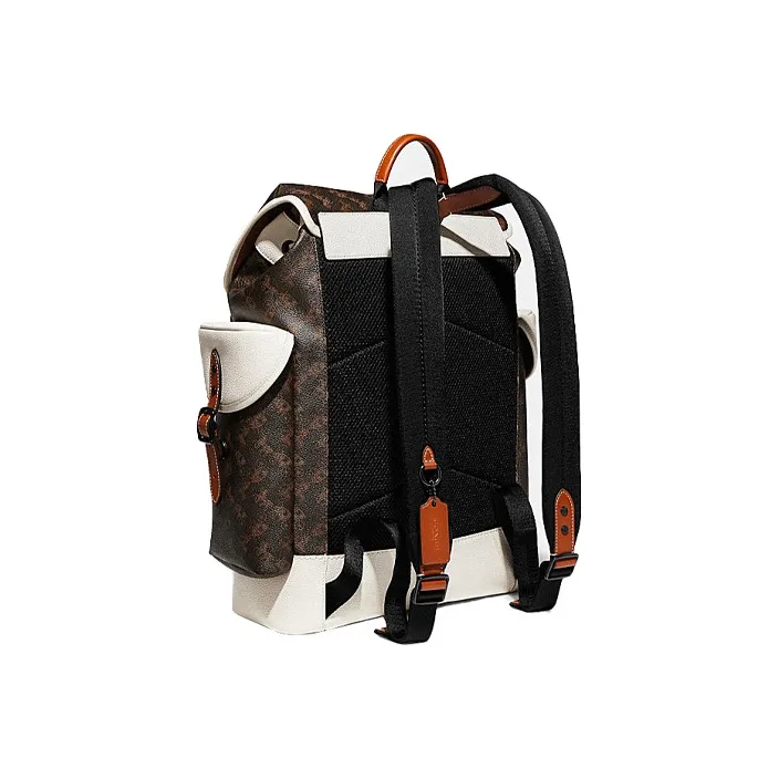 COACH Hitch Canvas With Leather Backpack Large Size Men's White & Dark Brown-1