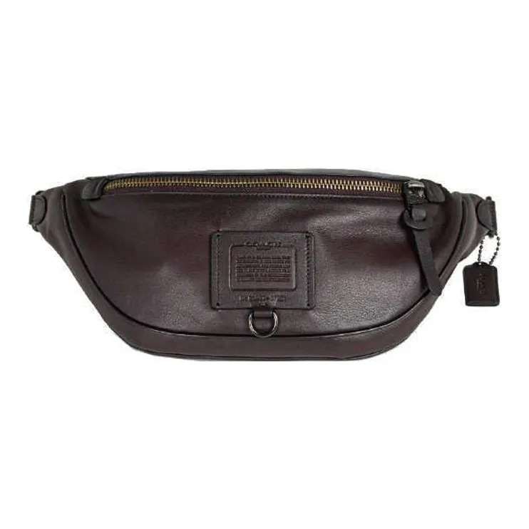 COACH Rivington Leather Crossbody Bag One Shoulder Crossbody Sling Bag Fanny Pack Large Size Men's Burgundy-0