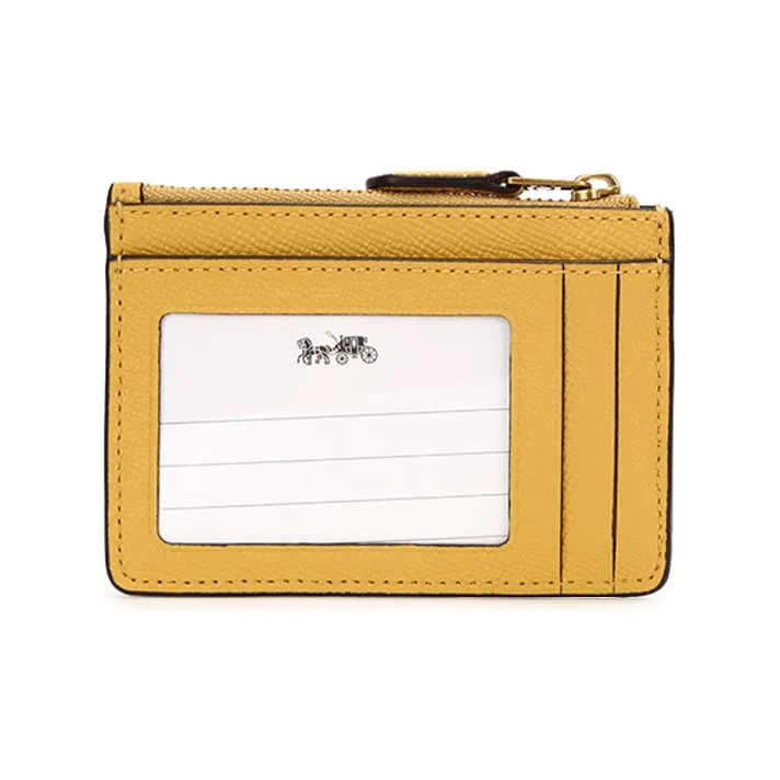 COACH Mini Id Skinny Leather Card Sleeve Card Holder Coin Purse Mini Women's Yellow-2