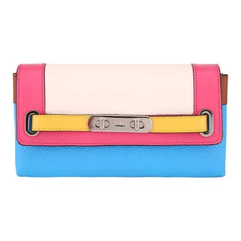 COACH Swagger Cow Leather Trunk Bag Clutch Wallet Women's Blue Yellow Pink White Multicolor