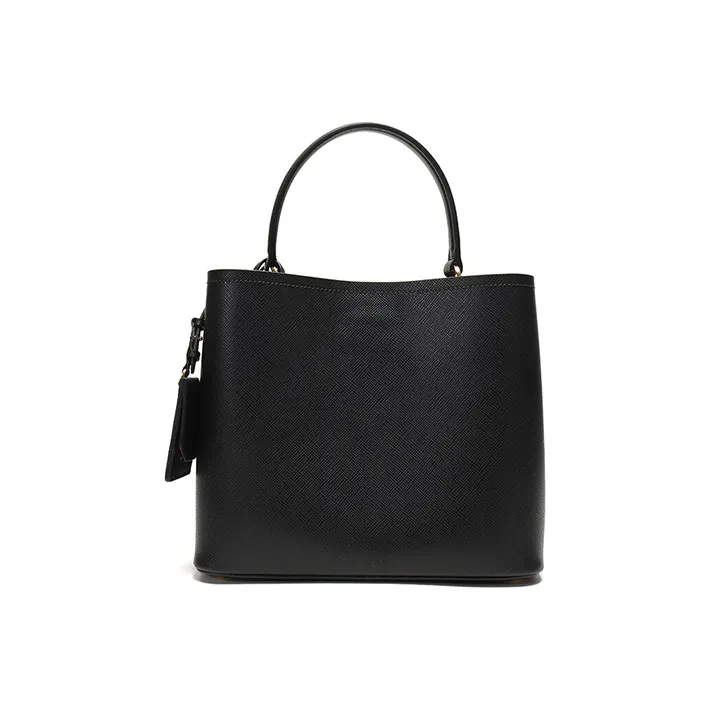 PRADA Double Cow Leather One Shoulder Handbag Women's Black-1