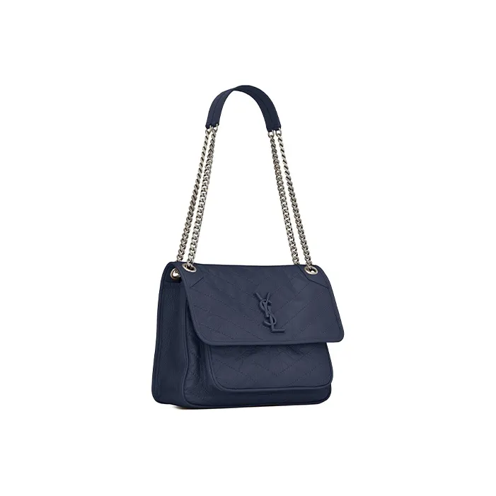 SAINT LAURENT Niki Leather Hobo Bag Chain Bag Crossbody Bag Shoulder Bag Women's Navy Blue-1