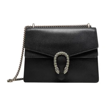 GUCCI Dionysus Leather Shoulder Bag Crossbody Bag Medium Size Women's Black