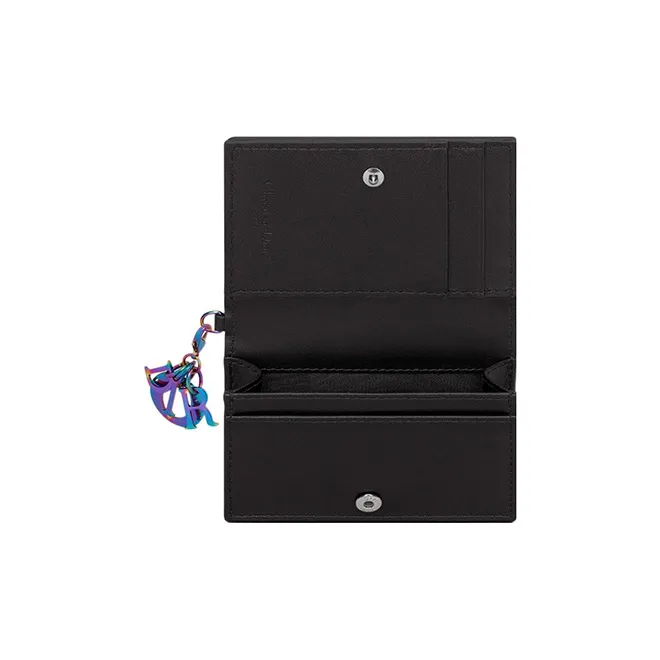 DIOR Lady Dior Sheepskin Card Clip Money Clip Card Holder Women's Black-2