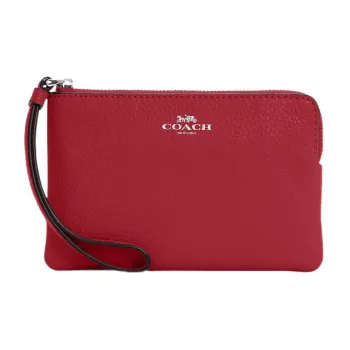 COACH Shay Pebbled Leather Coin Purse, Clutch Small Size Women's Gold/Brick Red