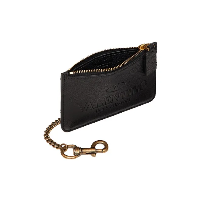 Valentino Calfskin Card Holder Men's Black-3