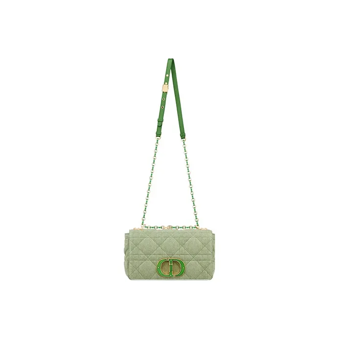 DIOR Caro Denim Handbag Crossbody Bag Shoulder Bag Women's Bright Green-1